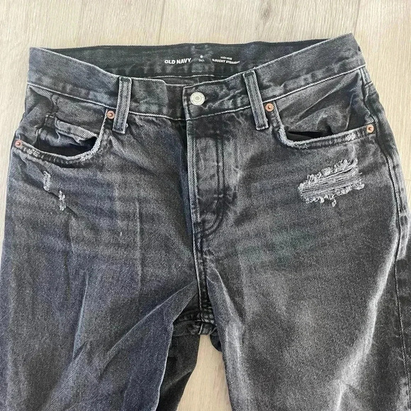 Old Navy High-Waisted Slouchy Straight Distressed Jeans Dark Wash Blue Size 6T - Picture 5 of 9